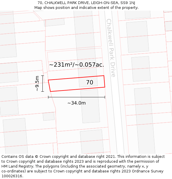 70, CHALKWELL PARK DRIVE, LEIGH-ON-SEA, SS9 1NJ: Plot and title map