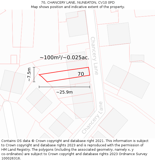 70, CHANCERY LANE, NUNEATON, CV10 0PD: Plot and title map