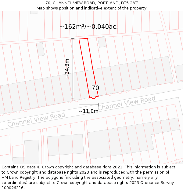 70, CHANNEL VIEW ROAD, PORTLAND, DT5 2AZ: Plot and title map