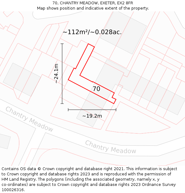 70, CHANTRY MEADOW, EXETER, EX2 8FR: Plot and title map