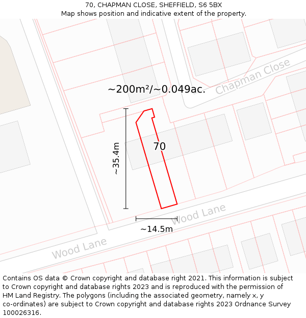 70, CHAPMAN CLOSE, SHEFFIELD, S6 5BX: Plot and title map