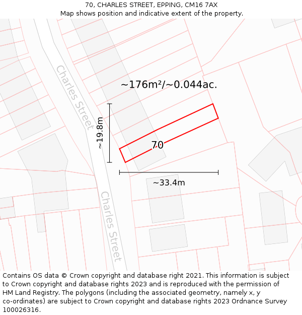 70, CHARLES STREET, EPPING, CM16 7AX: Plot and title map