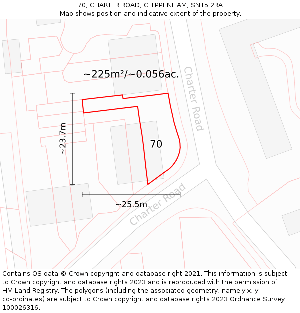 70, CHARTER ROAD, CHIPPENHAM, SN15 2RA: Plot and title map