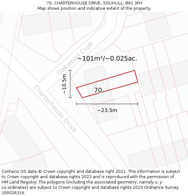 70, CHARTERHOUSE DRIVE, SOLIHULL, B91 3FH: Plot and title map