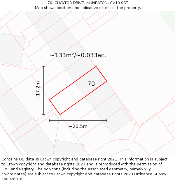 70, CHAYTOR DRIVE, NUNEATON, CV10 9ST: Plot and title map
