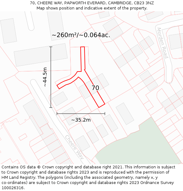 70, CHEERE WAY, PAPWORTH EVERARD, CAMBRIDGE, CB23 3NZ: Plot and title map