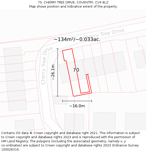 70, CHERRY TREE DRIVE, COVENTRY, CV4 8LZ: Plot and title map