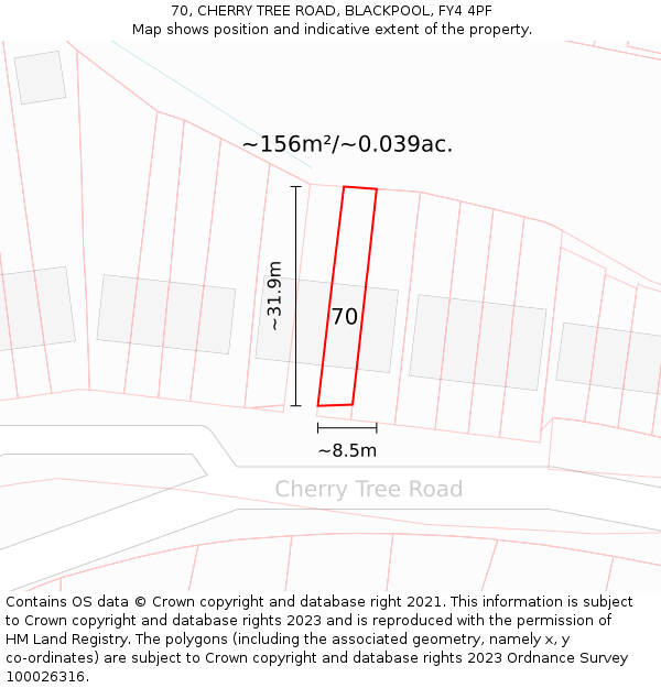 70, CHERRY TREE ROAD, BLACKPOOL, FY4 4PF: Plot and title map