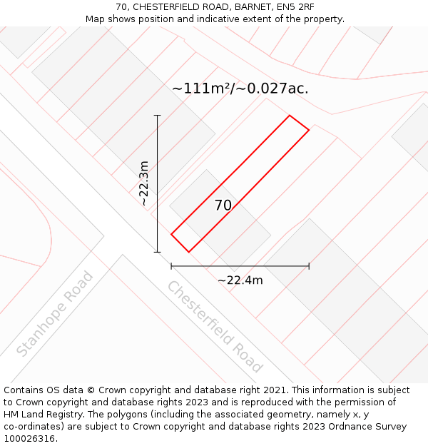 70, CHESTERFIELD ROAD, BARNET, EN5 2RF: Plot and title map