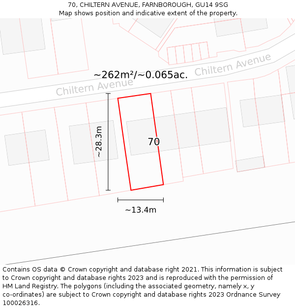 70, CHILTERN AVENUE, FARNBOROUGH, GU14 9SG: Plot and title map