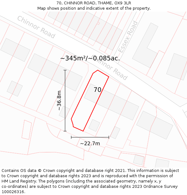 70, CHINNOR ROAD, THAME, OX9 3LR: Plot and title map