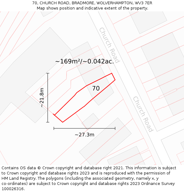 70, CHURCH ROAD, BRADMORE, WOLVERHAMPTON, WV3 7ER: Plot and title map