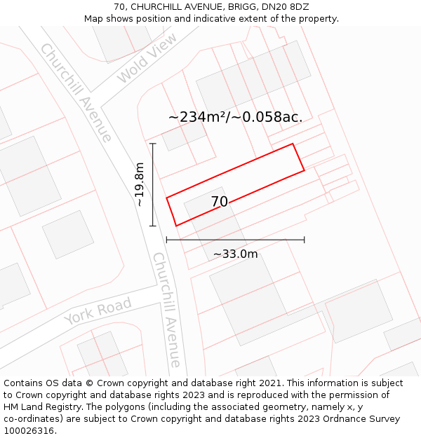 70, CHURCHILL AVENUE, BRIGG, DN20 8DZ: Plot and title map