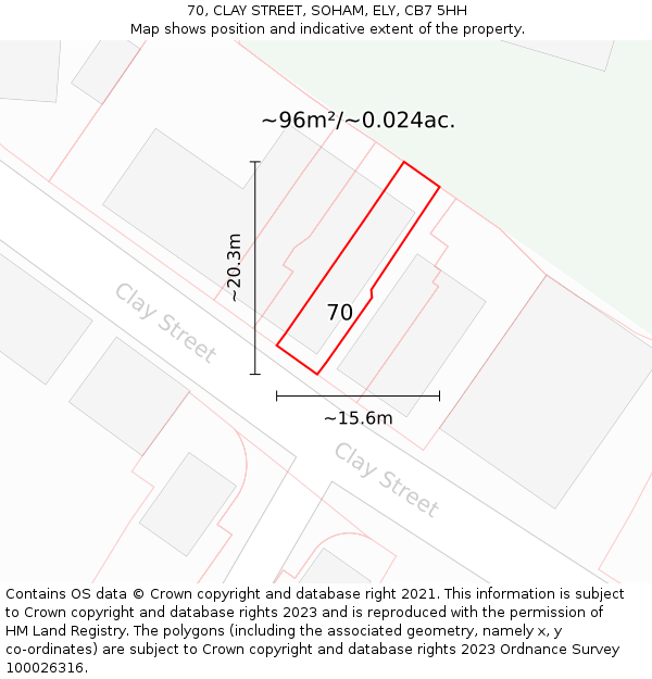 70, CLAY STREET, SOHAM, ELY, CB7 5HH: Plot and title map