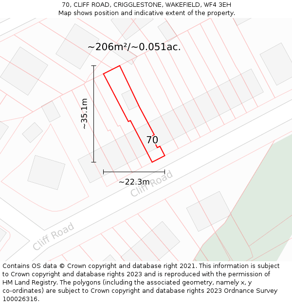 70, CLIFF ROAD, CRIGGLESTONE, WAKEFIELD, WF4 3EH: Plot and title map