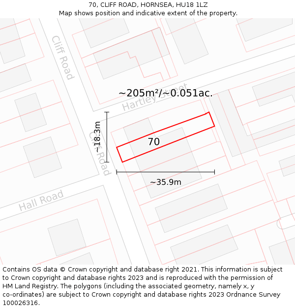 70, CLIFF ROAD, HORNSEA, HU18 1LZ: Plot and title map