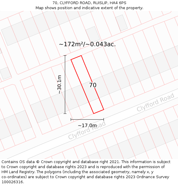 70, CLYFFORD ROAD, RUISLIP, HA4 6PS: Plot and title map