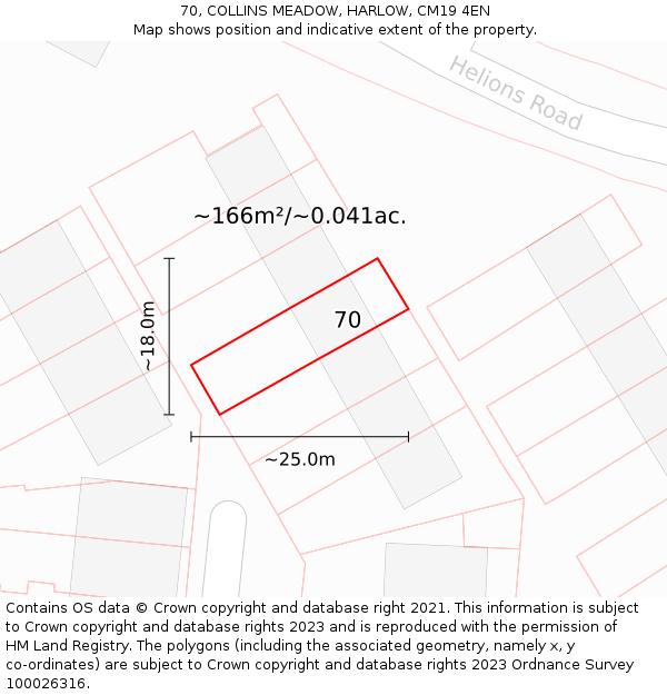 70, COLLINS MEADOW, HARLOW, CM19 4EN: Plot and title map