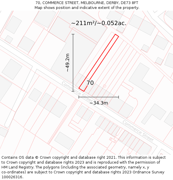 70, COMMERCE STREET, MELBOURNE, DERBY, DE73 8FT: Plot and title map