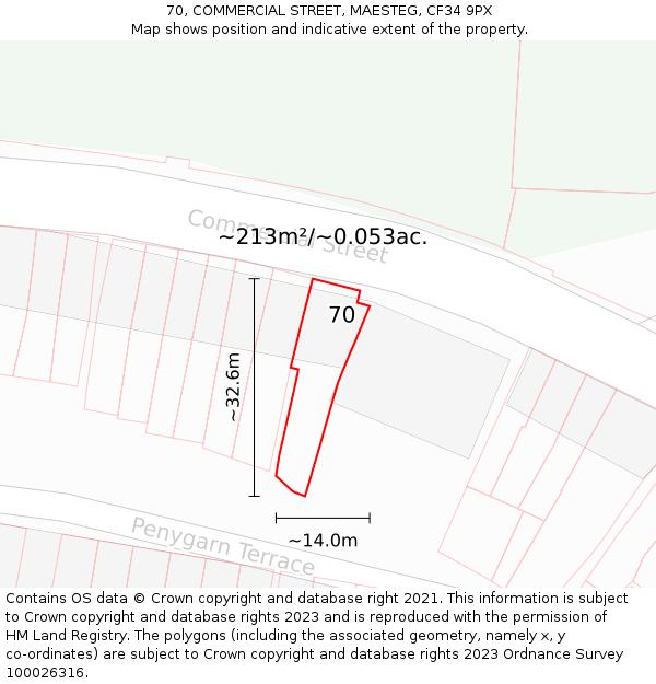 70, COMMERCIAL STREET, MAESTEG, CF34 9PX: Plot and title map