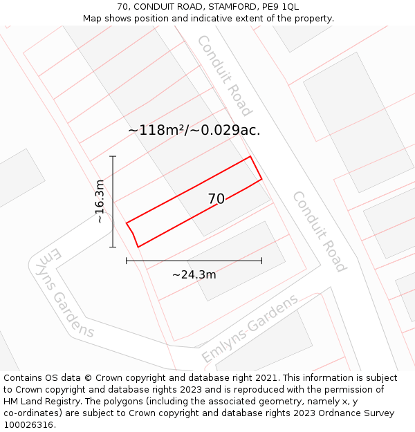 70, CONDUIT ROAD, STAMFORD, PE9 1QL: Plot and title map