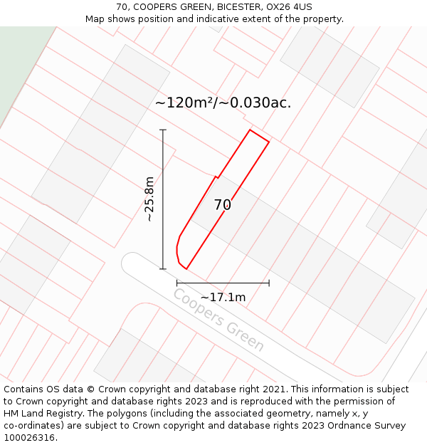 70, COOPERS GREEN, BICESTER, OX26 4US: Plot and title map