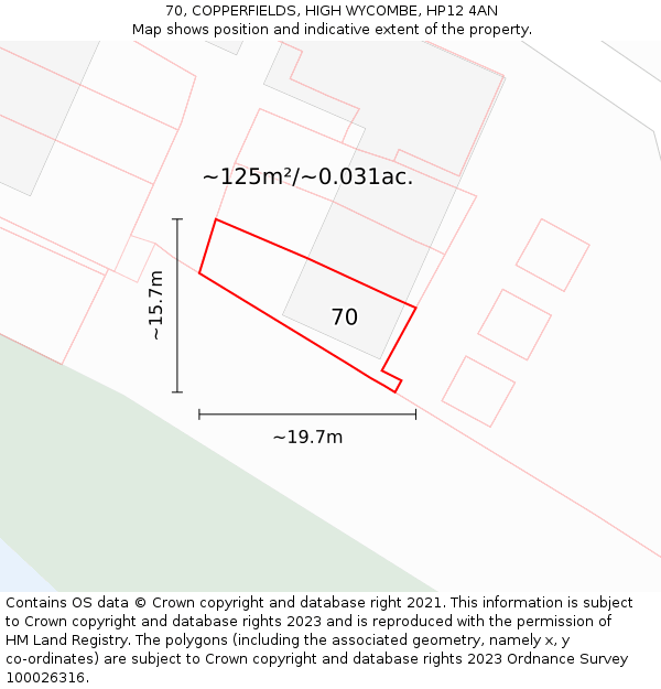 70, COPPERFIELDS, HIGH WYCOMBE, HP12 4AN: Plot and title map