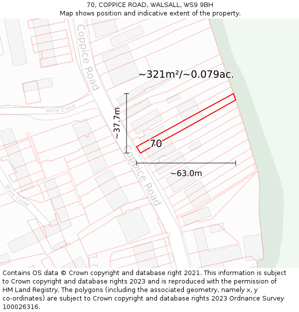 70, COPPICE ROAD, WALSALL, WS9 9BH: Plot and title map