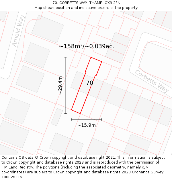 70, CORBETTS WAY, THAME, OX9 2FN: Plot and title map