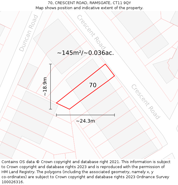 70, CRESCENT ROAD, RAMSGATE, CT11 9QY: Plot and title map
