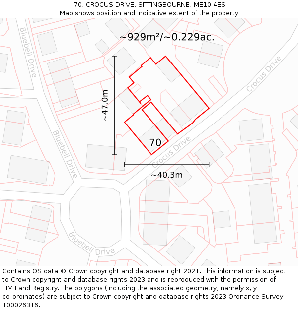 70, CROCUS DRIVE, SITTINGBOURNE, ME10 4ES: Plot and title map
