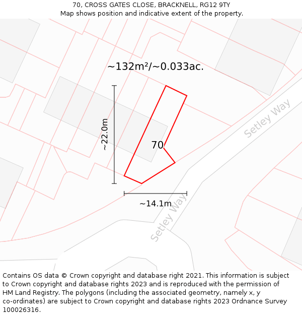 70, CROSS GATES CLOSE, BRACKNELL, RG12 9TY: Plot and title map