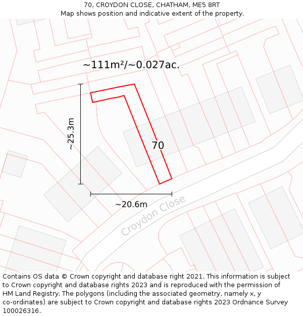 70, CROYDON CLOSE, CHATHAM, ME5 8RT: Plot and title map