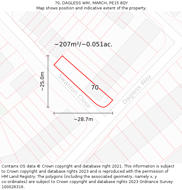 70, DAGLESS WAY, MARCH, PE15 8QY: Plot and title map