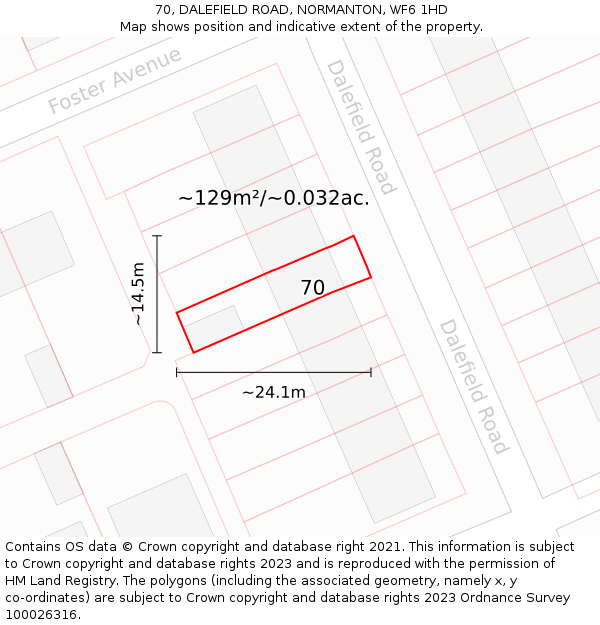 70, DALEFIELD ROAD, NORMANTON, WF6 1HD: Plot and title map