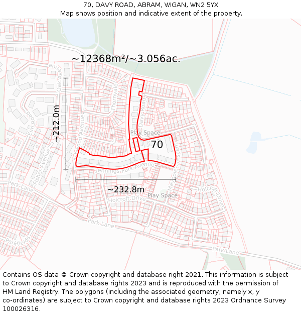 70, DAVY ROAD, ABRAM, WIGAN, WN2 5YX: Plot and title map