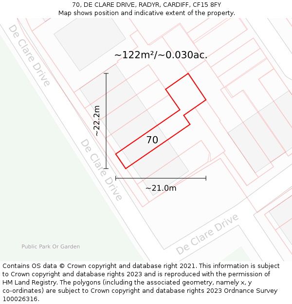 70, DE CLARE DRIVE, RADYR, CARDIFF, CF15 8FY: Plot and title map
