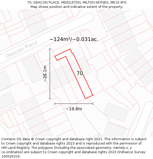 70, DEACON PLACE, MIDDLETON, MILTON KEYNES, MK10 9FS: Plot and title map