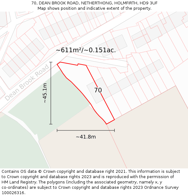 70, DEAN BROOK ROAD, NETHERTHONG, HOLMFIRTH, HD9 3UF: Plot and title map