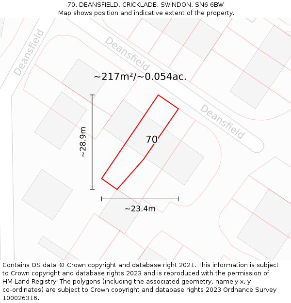 70, DEANSFIELD, CRICKLADE, SWINDON, SN6 6BW: Plot and title map