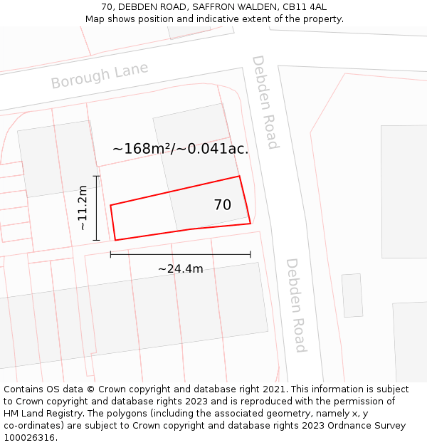 70, DEBDEN ROAD, SAFFRON WALDEN, CB11 4AL: Plot and title map