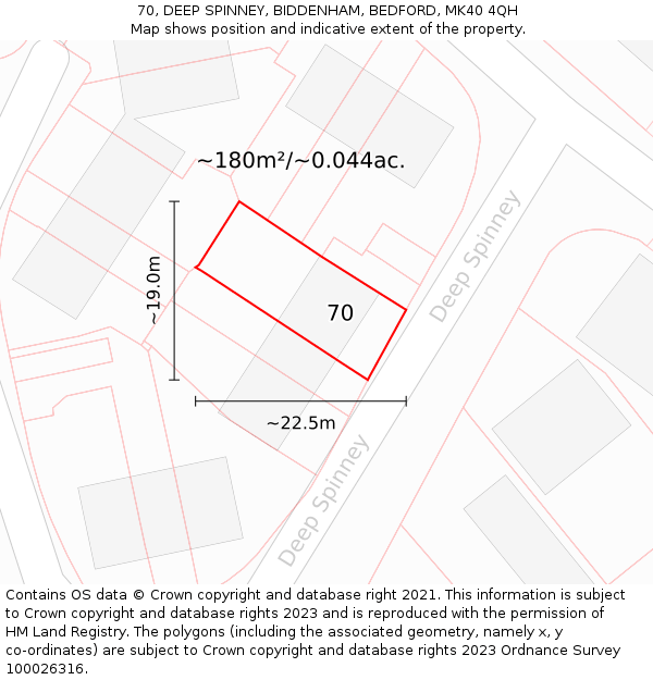 70, DEEP SPINNEY, BIDDENHAM, BEDFORD, MK40 4QH: Plot and title map