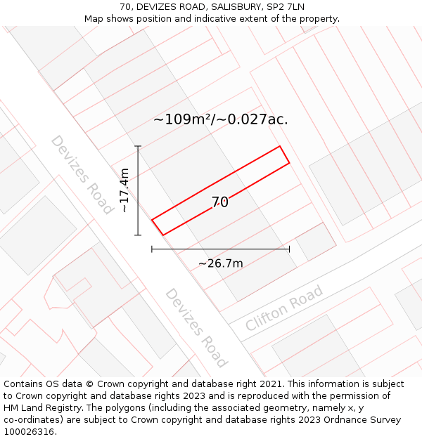 70, DEVIZES ROAD, SALISBURY, SP2 7LN: Plot and title map