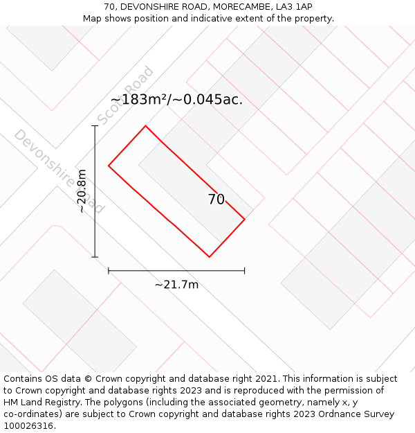 70, DEVONSHIRE ROAD, MORECAMBE, LA3 1AP: Plot and title map