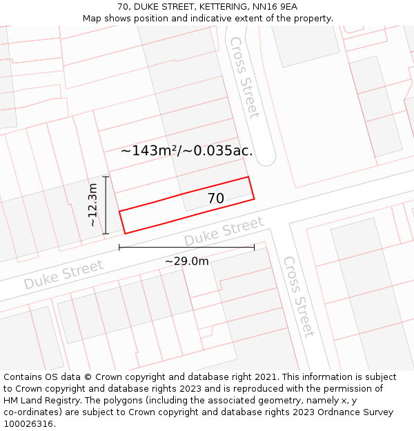 70, DUKE STREET, KETTERING, NN16 9EA: Plot and title map