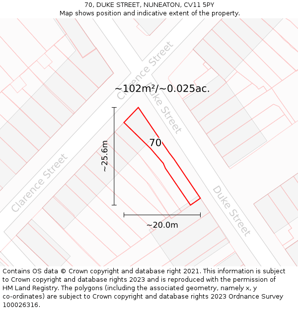 70, DUKE STREET, NUNEATON, CV11 5PY: Plot and title map