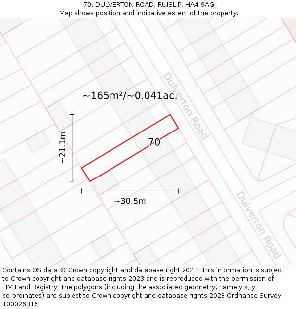 70, DULVERTON ROAD, RUISLIP, HA4 9AG: Plot and title map