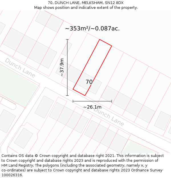 70, DUNCH LANE, MELKSHAM, SN12 8DX: Plot and title map