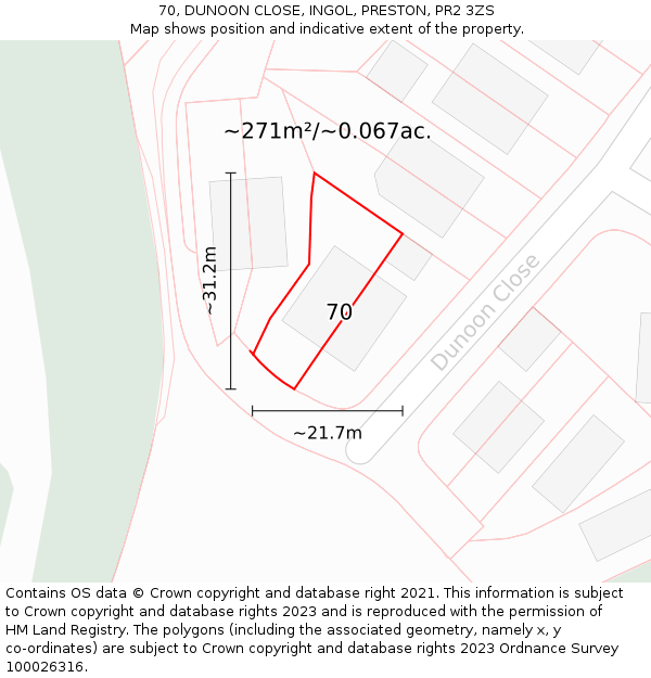 70, DUNOON CLOSE, INGOL, PRESTON, PR2 3ZS: Plot and title map