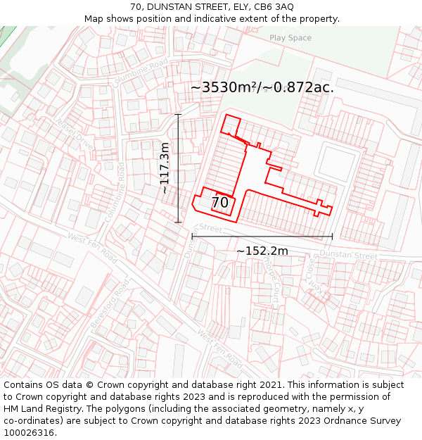 70, DUNSTAN STREET, ELY, CB6 3AQ: Plot and title map